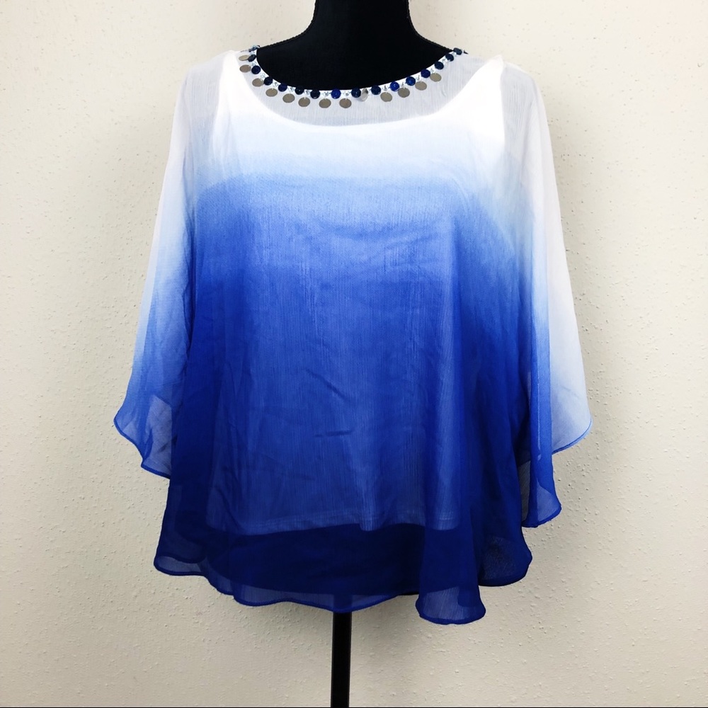 Ruby Rd. Blue Ombr Boho Sheer & Beaded Neckline - image 1